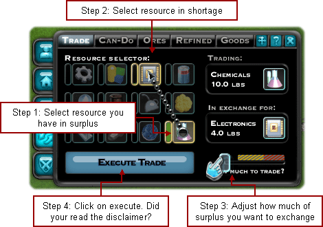 Inventory control panel, trade tab