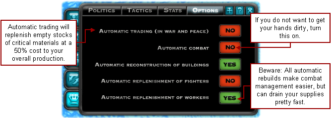 Game options setting