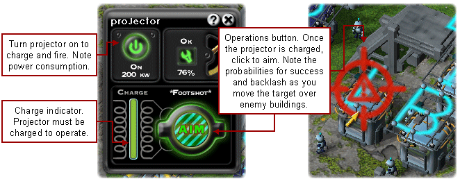 Projector control panel, firing operations
