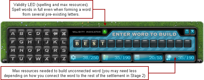 Word builder panel, word entry